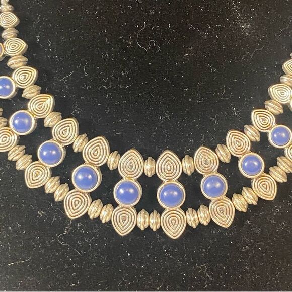 Lucky Brand Blue Cabochons Silver Tone Double Chained Necklace - Picture 6 of 10